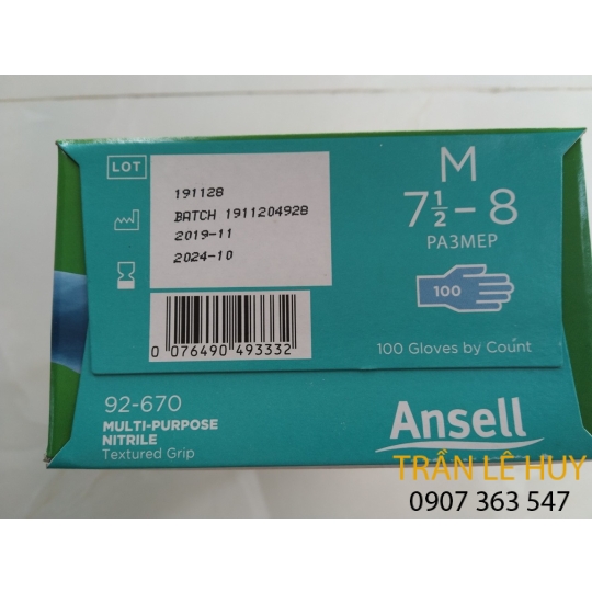 Găng tay y tế Nitrile chống dầu Ansell 92-670