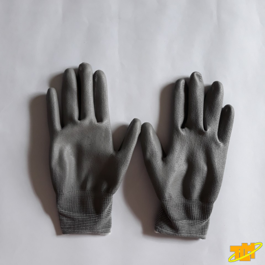 Găng tay sợi Polyester phủ PU lòng bàn xám